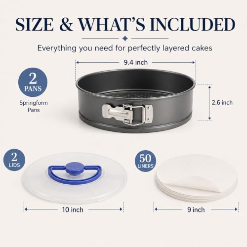 Springform Pan 9 Inch Set of 2 with Carriers, Heavy Duty Carbon Steel