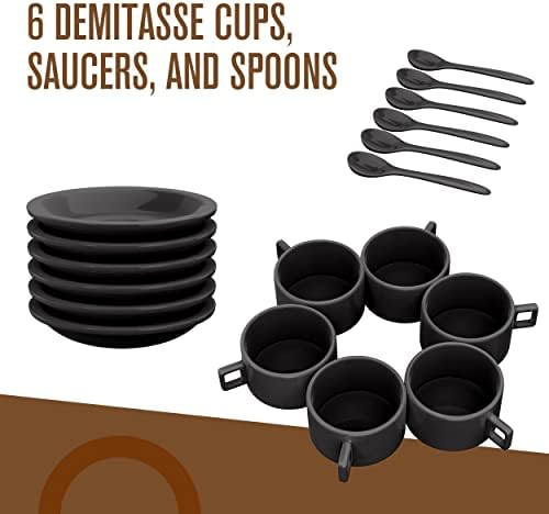 Espresso Cup Set, with Saucers, Spoons, 19 Pieces, Set of 6, 2.5 OZ