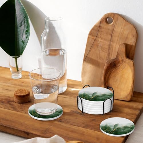 LOKMU Coasters for Drinks,Round Absorbent Ceramic Stone Coaster Sets