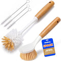 Holikme 5 Pack Bamboo Dish Brush with Handle 14" Bottle Brush Straw