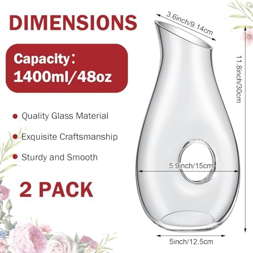 Nuanchu 2 Pcs 48 oz Wine Decanter Carafe Clear Glass Pierced Decanter