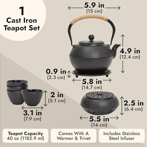 Juvale Tea Kettle Stovetop Japanese Cast Iron Tetsubin - 40 oz, Black