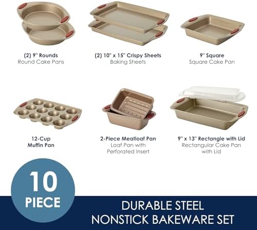 Rachael Ray Cucina Nonstick Bakeware Baking Pans Set, Baking Set 10-Piece