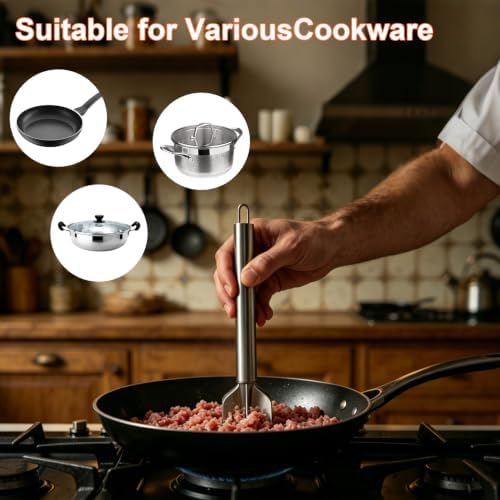 Stainless Steel Meat Masher, 6 Blade Ground Beef Chopper
