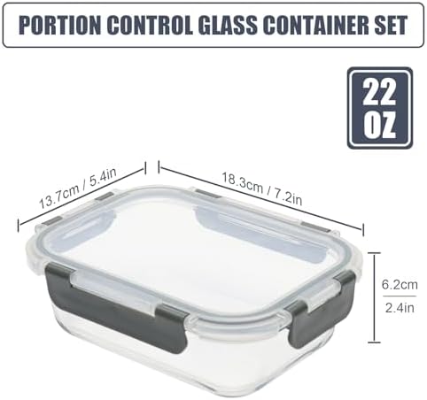 6-Pack 22 oz Glass Meal Prep Containers