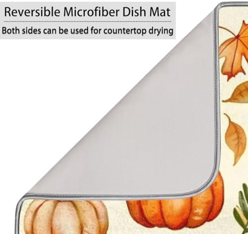 Fall Dish Drying Mat, Pumpkin Autumn Microfiber Kitchen Countertops