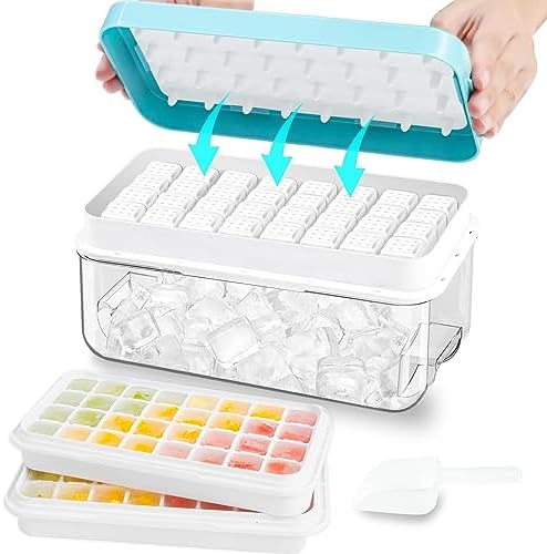 Ice Cube Tray with Lid and Bin, ZZWILLB 64 pcs Ice Trays for Freeze