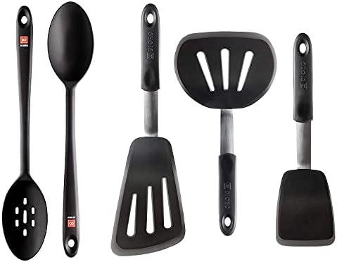 DI ORO 5-Piece Turner Silicone Spatula and Spoon Set, Black