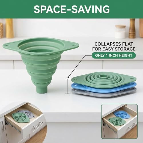 Kitchen Funnel Set 3 Pack, Silicone Collapsible Funnel Set (3pcs)