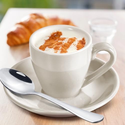 homEdge Porcelain Espresso Shot Cup Set with Saucers and Stainless
