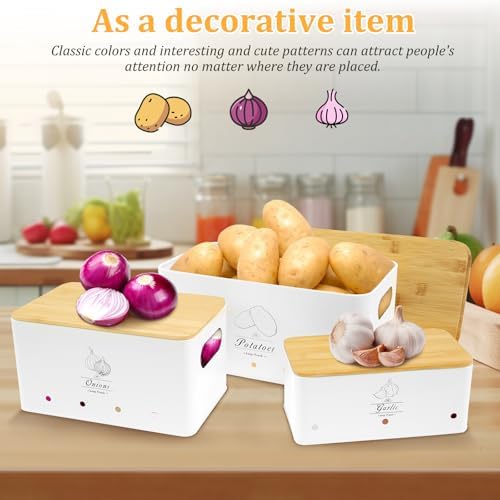 3 Pcs Onion Garlic Potato Storage Box Set, Carbon Steel Potato Onion