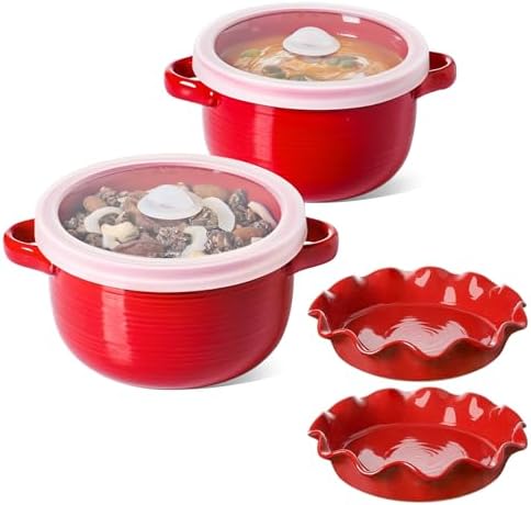 LE TAUCI 28 oz Soup Bowls with Handles and Silicone Lids, Set of 2 and