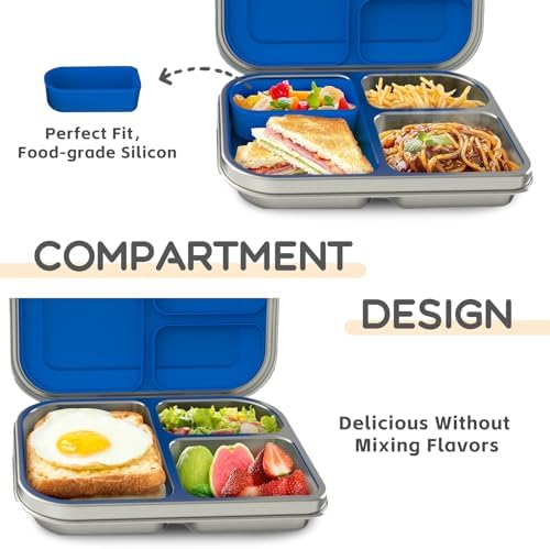 BOSEDSANG Stainless Steel Kids Bento Lunch Box (Blue)
