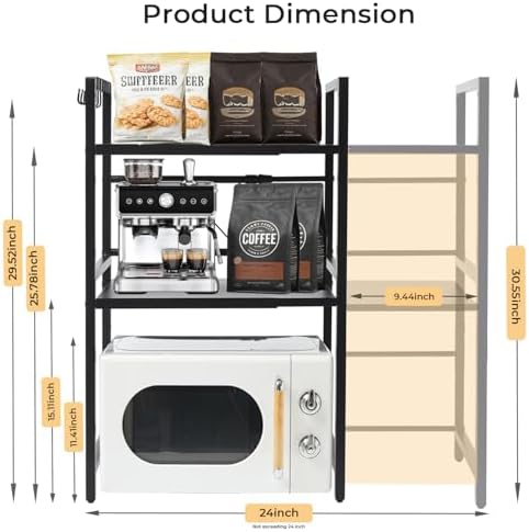 Expandable 3-Tier Microwave Rack with 6 Hooks