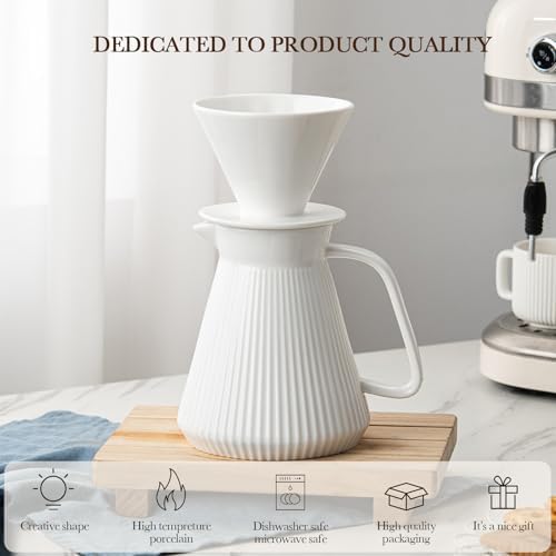 Pour Over Coffee Maker Set, Ceramic Coffee Dripper with Pot Set, 22OZ
