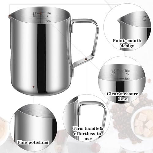 6 Pcs Milk Frothing Pitcher 12 Oz Stainless Steel Steaming Pitcher