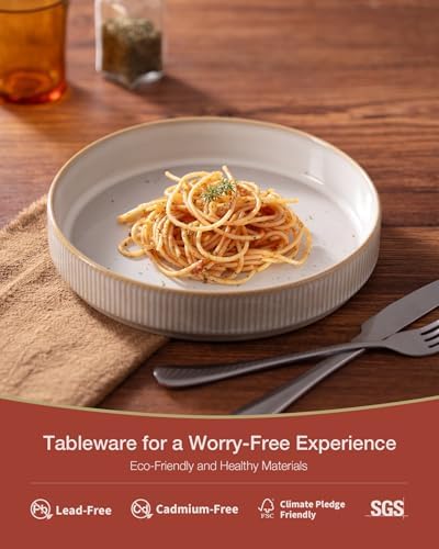 famiware Star 7.5" Pasta Bowls Set of 4, Plate Bowls, Cappuccino White
