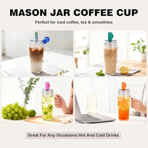 ANOTION Glass Cups With Lids And Straws, Leakproof Tumbler 24oz Mason