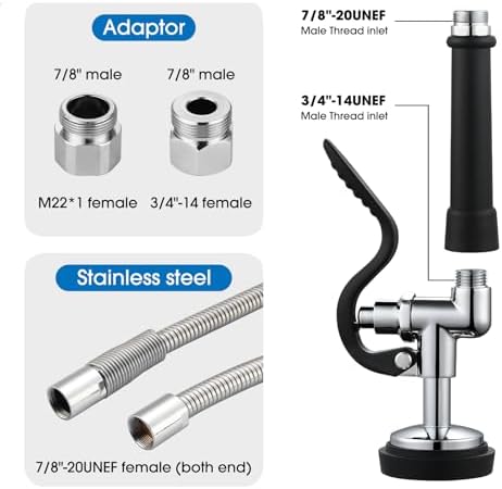 HWM Commercial Sink Sprayer Replacement Kit, 45” Stainless Steel Hose