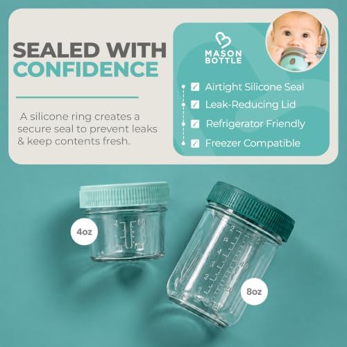 Mason Bottle 8-Pack Breastmilk Storage Jars, 4 oz & 8 oz