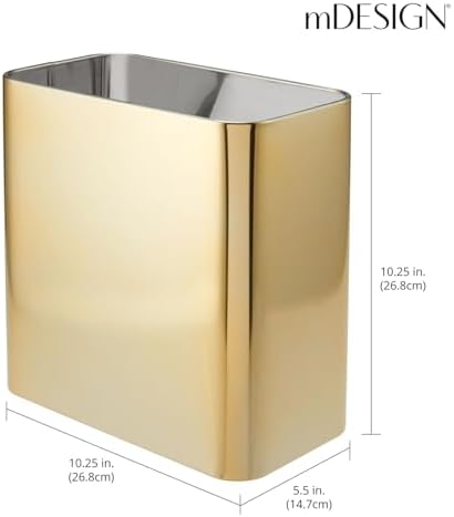 mDesign Metal Trash Can, 2.4 Gallon, Soft Brass