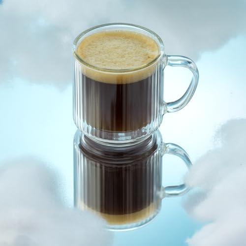 JoyJolt Haven Stackable Fluted Glass Mugs Set of 2, 5.5oz Ribbed