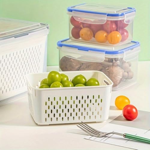 2 Pcs Fruit Storage Containers with Removable Colander & Lid