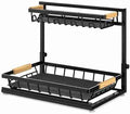 L-Shaped Adjustable 2-Tier Under Sink Organizer – Sliding Metal Storage Shelf for Kitchen & Bathroom Cabinets (Black)