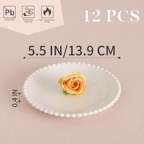 5.5 Inch Mini Ceramic Dessert Plates, White Salad Plate Set of 12
