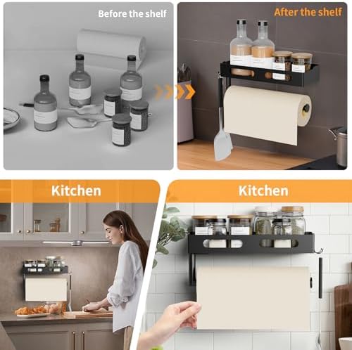 Wall-Mount Paper Towel Holder with Shelf, Matte Black