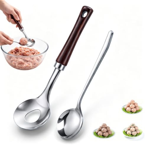 Meatball Spoon, Stainless Steel Meatball Maker Scoop with Hole, Long