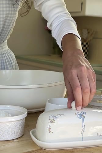 Ceramic Butter Dish – Baby Bows Design, Cream with Floral & Bow