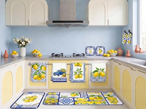 Tieshankao 10Pcs Lemon Kitchen Decor Set Italian Capri Tiles Yellow