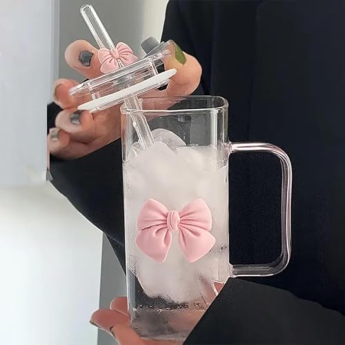 13Oz Square Glass Cups with Lids and Straws Cute Glass Tumbler with