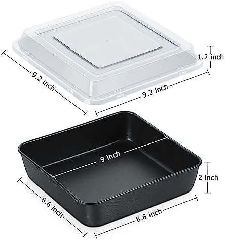 9x9 Inch Square Baking Pan with Lid Set, E-far Nonstick Square Cake