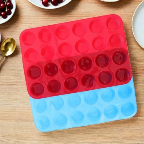 STOBAZA 2pcs 24-cup round Silicone Muffin Pan with Nonstick Easy