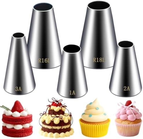 Hendiy 5 Pieces Large Round Piping Tip Set, Stainless Steel