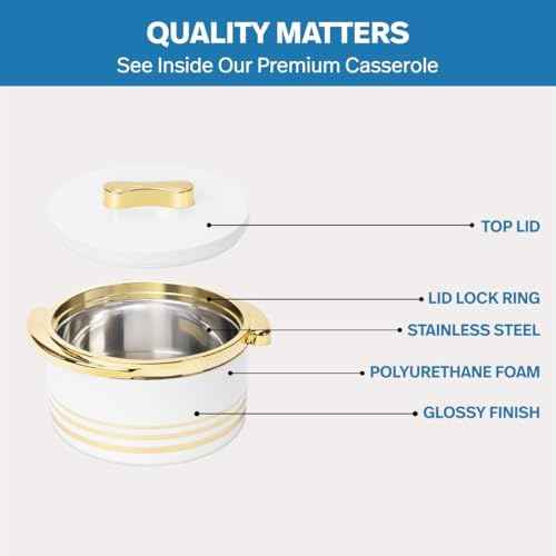 Pinnacle Insulated Casserole Dish with Lid 3 pc Set 3.7/2.6/1.5 qt. Hot Pot Food Warmer/Cooler –Thermal Soup/Salad Serving Bowl- Stainless Steel Hot Food Container–Best Gift Set for Moms –Holidays