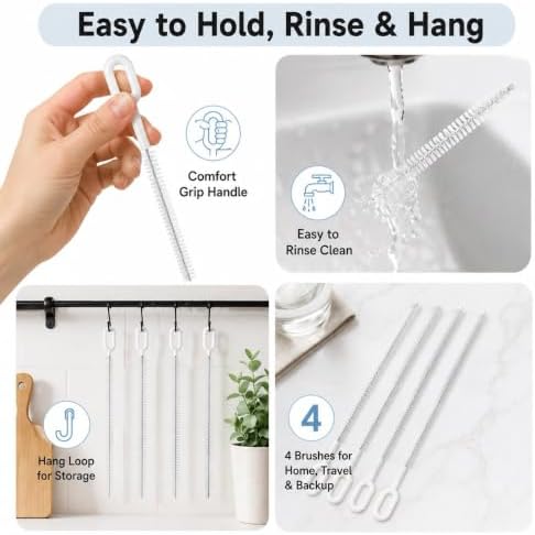 Heavy-Duty Straw Cleaner Brush Set, 10 Inch, 4 Sizes for Tumbler