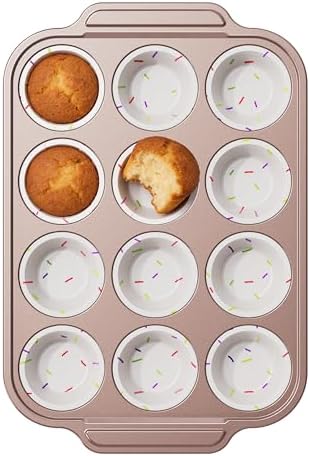Silicone Muffin Pan for Baking with Metal Frame, 12 Cup Regular Size