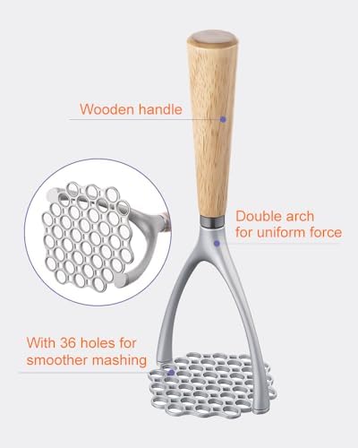 Brigii Potato Masher, Aluminum Alloy Potato Ricer, Wooden Handle Press