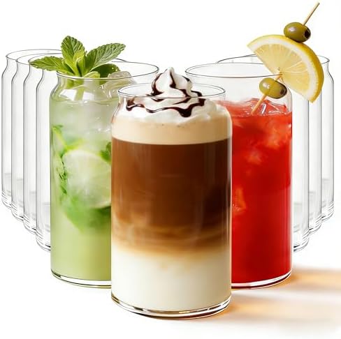 Etolies Drinking Glasses Set of 10, 17oz Can Shaped Glass Cups, Clear