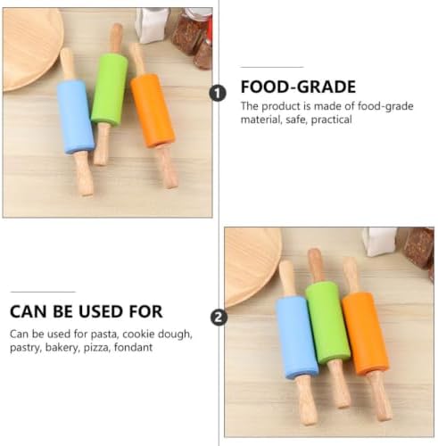 4pcs Dough Stick Rolling Pin for Baking, Wood Silicone