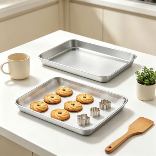 Stainless Steel Baking Sheet Set 2 Piece, 10 x Tray Pans with Rolled