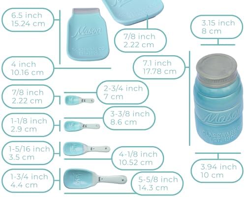Comfify Aqua Blue Mason Jar Measuring Set – 4 Cups, 4 Spoons, Spoon