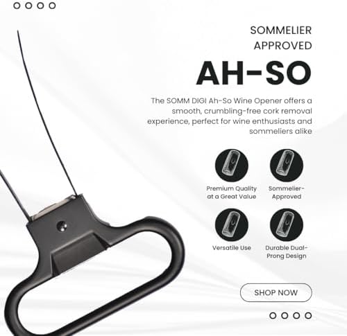 Sommelier Ah-So Wine Opener with Corkscrew & Gift Wine Disc