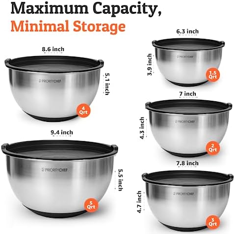 Priority Chef Premium Mixing Bowls With Lids Set, Airtight Lids
