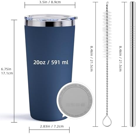 GGQ 20oz Travel Coffee Tumbler, 18/8 Stainless Steel Cup 1 Pack Light