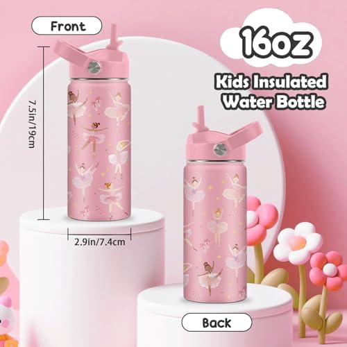 Ballet Water Bottle for Girls - 16oz Dance Stainless Steel Water
