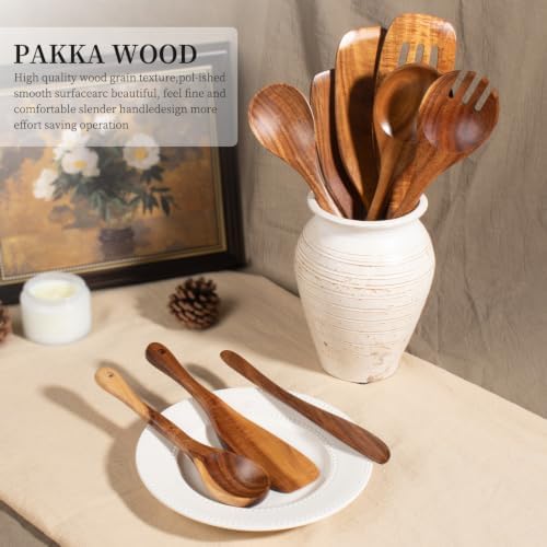 Wooden Spoons for Cooking, 9 Pcs Natural Teak Wood Kitchen Utensils